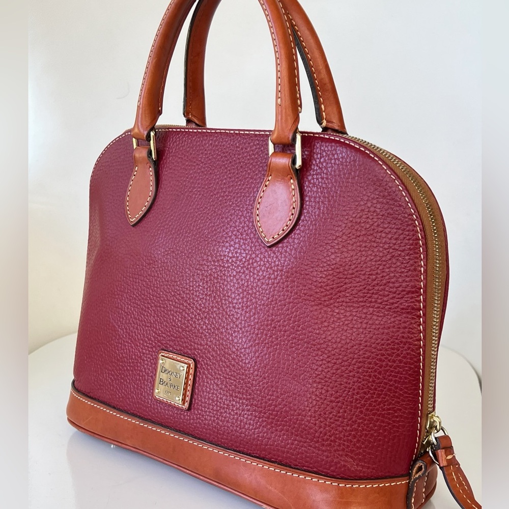 Dooney & Bourke Bordeaux Pebbled Leather Zip Zip Domed Satchel Handbag Tote Bag